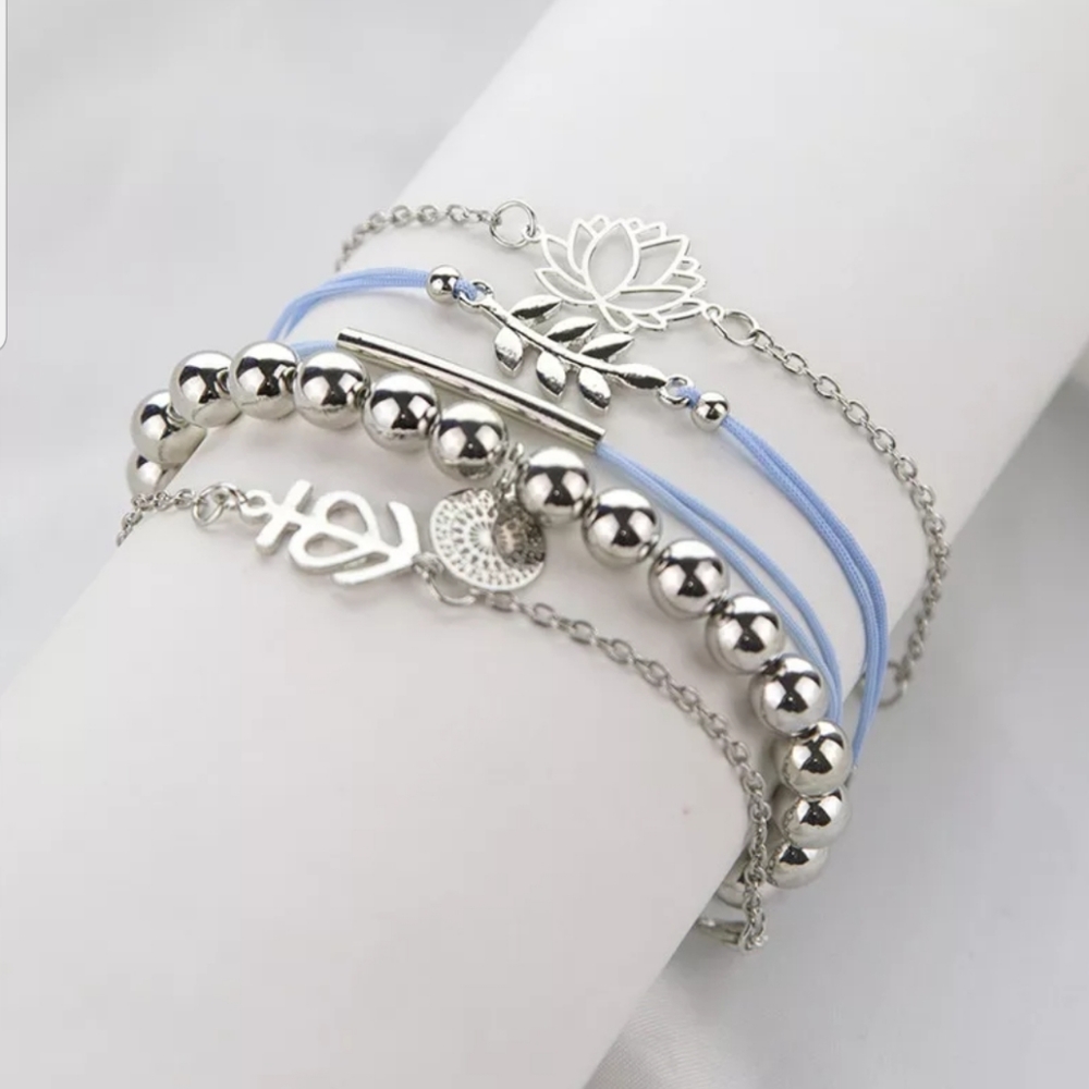 5 Piece Bracelet Anklet Set Lotus Flower Leaf Boho - Picture 3 of 4
